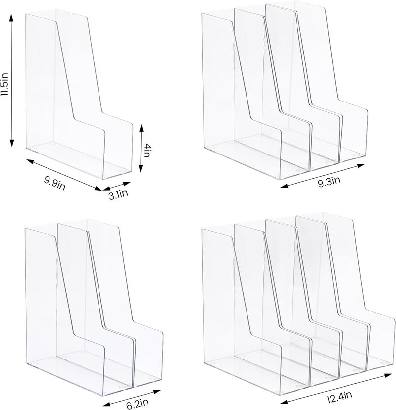 CiWiVOKi Vertical File Holder, Clear PET Desk Organizer and Storage Bins Holding for Magazines, Binders, Notebooks, Envelopes, Multi-purpose Plastic Document Organizer for Home Office, 4 pack - Image 2